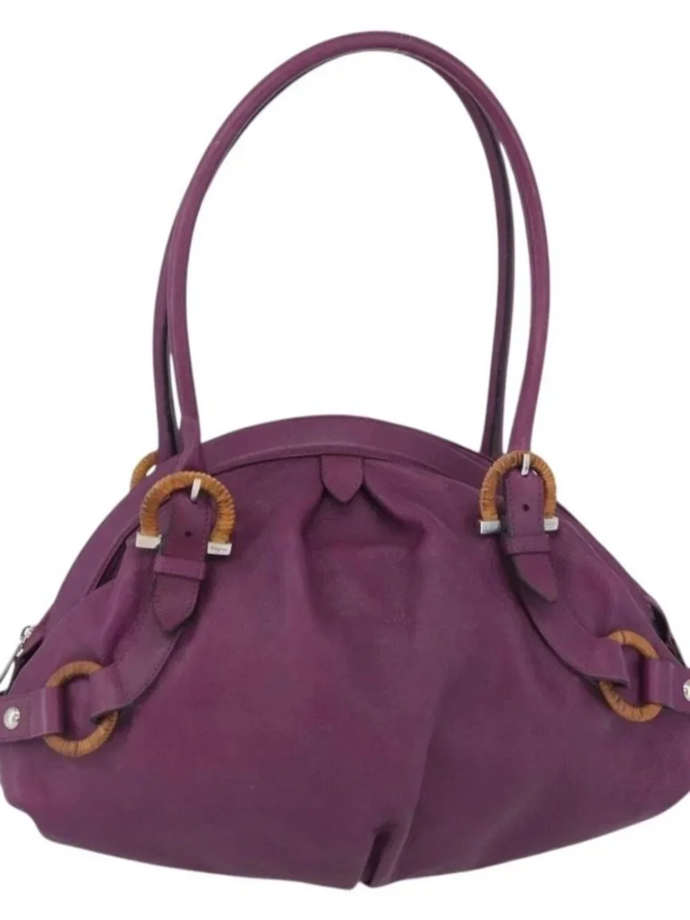 Salvatore Ferragamo Gancini Hand Bag Leather Purple Silver Auth LNZ629